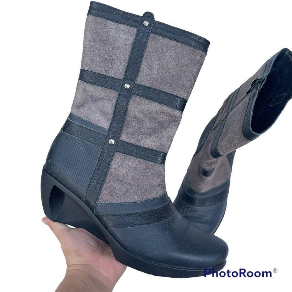 Naot Mid Calf Leather Wedge Boots